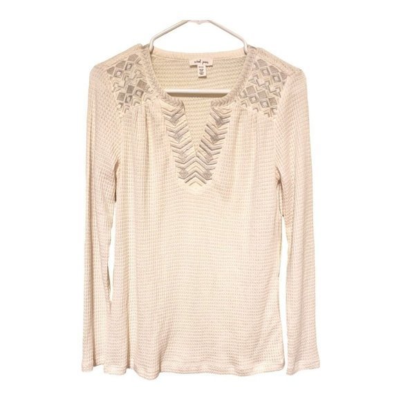 Tribal Jeans Women's Top Size XS‎ Bone Waffle Embroidery Detail Long Sleeve New - Picture 10 of 16